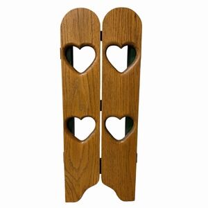 Vtg Wood Wall Shelf Shutter Doors Heart Peg Hooks 18" Green Grandma Cottage Core